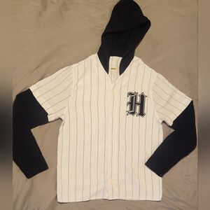 Small - Hollister Baseball Jersey Hoodie - Blue and White